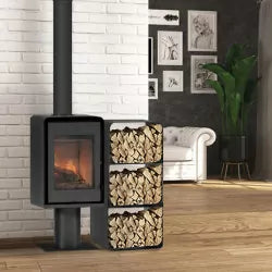 Domino Wood Stove with Base and 3-Tier Log Storage - 8.5 Kw