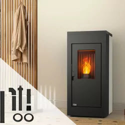 Kit Stufa a pellet ermetica Vulcano Silenzio UP + Kit canne fumarie concentriche uscita superiore - 9,2 Kw