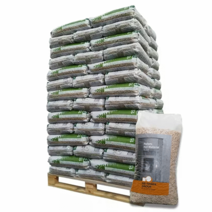 HS Timber Pellets – Pallet of 66 x 15 kg bags – 100% softwood